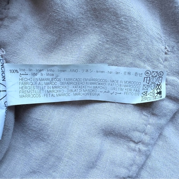 Zara Sz S Tan 100% Linen Button Up Shirt Cropped Short Sleeve Boxy Collared Top - Picture 6 of 17